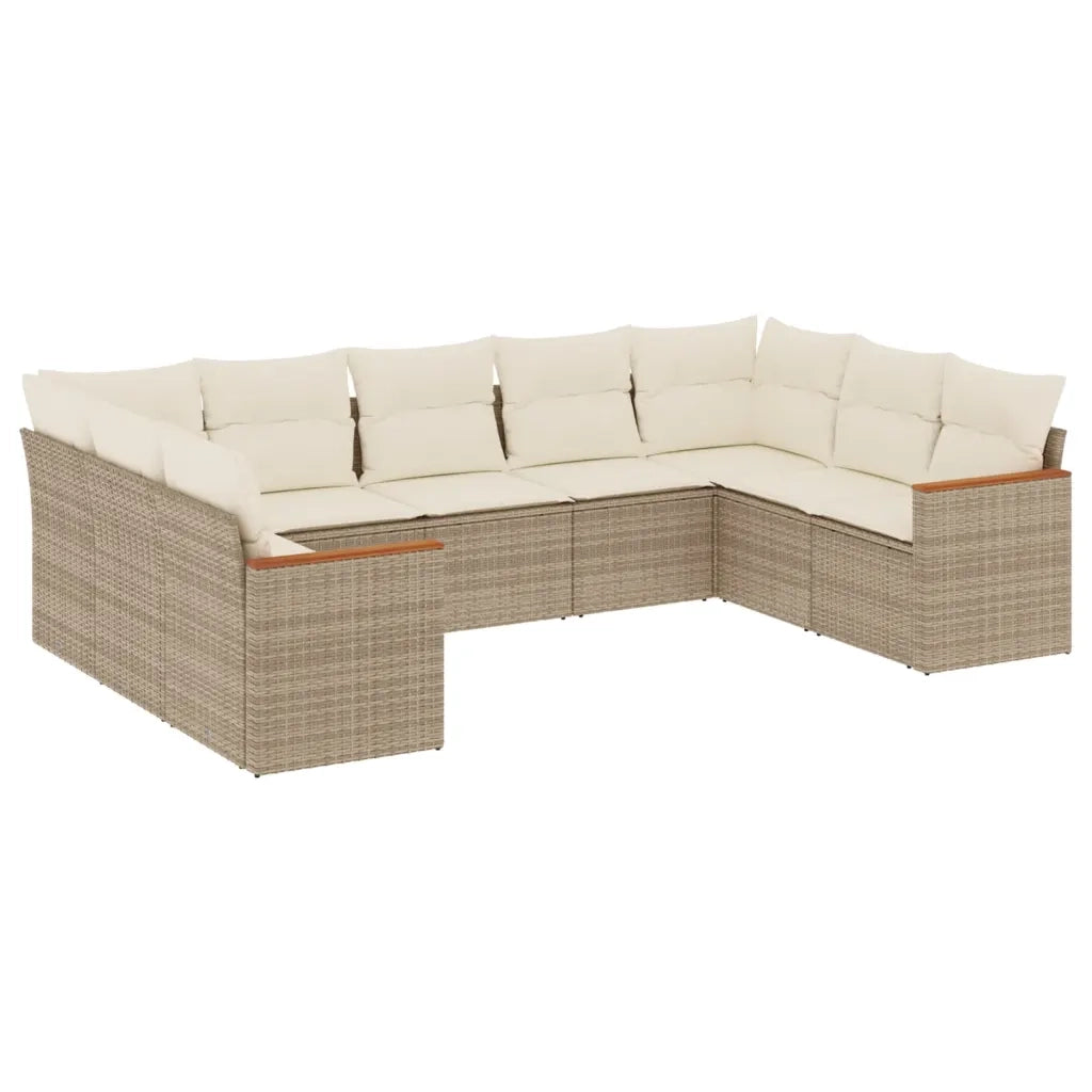 Set Divano da Giardino 9 pz con Cuscini Beige in Polyrattan 3226275