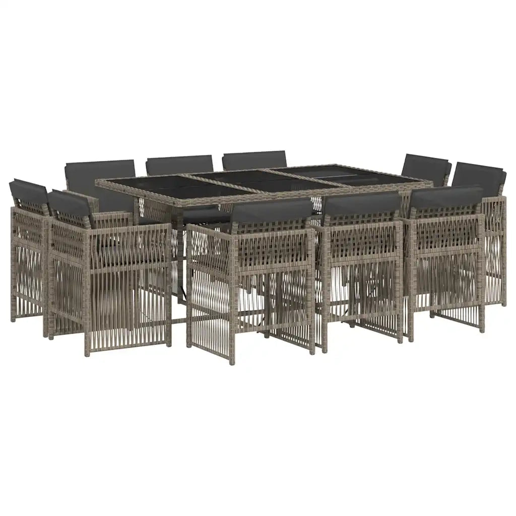 Set da Pranzo da Giardino 11pz con Cuscini in Polyrattan Grigio 3211028