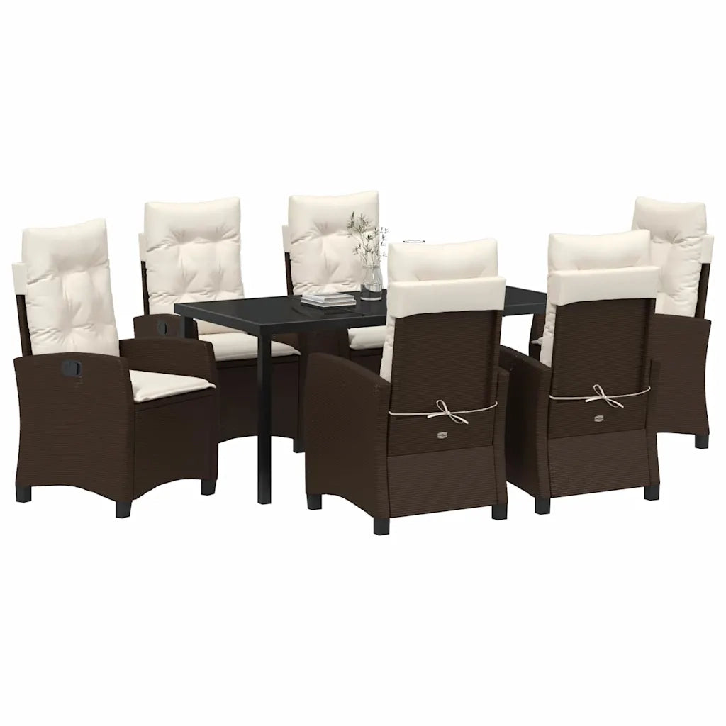 Set da Pranzo per Giardino con cuscino 7 pcs Marrone polyrattan