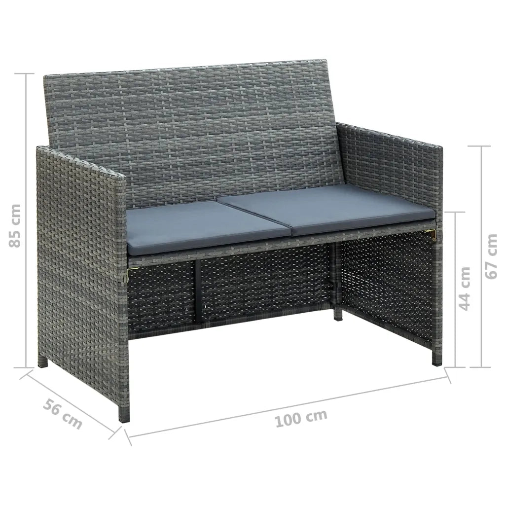 Set Divani da Giardino 4 pz con Cuscini in Polyrattan Grigio 43909