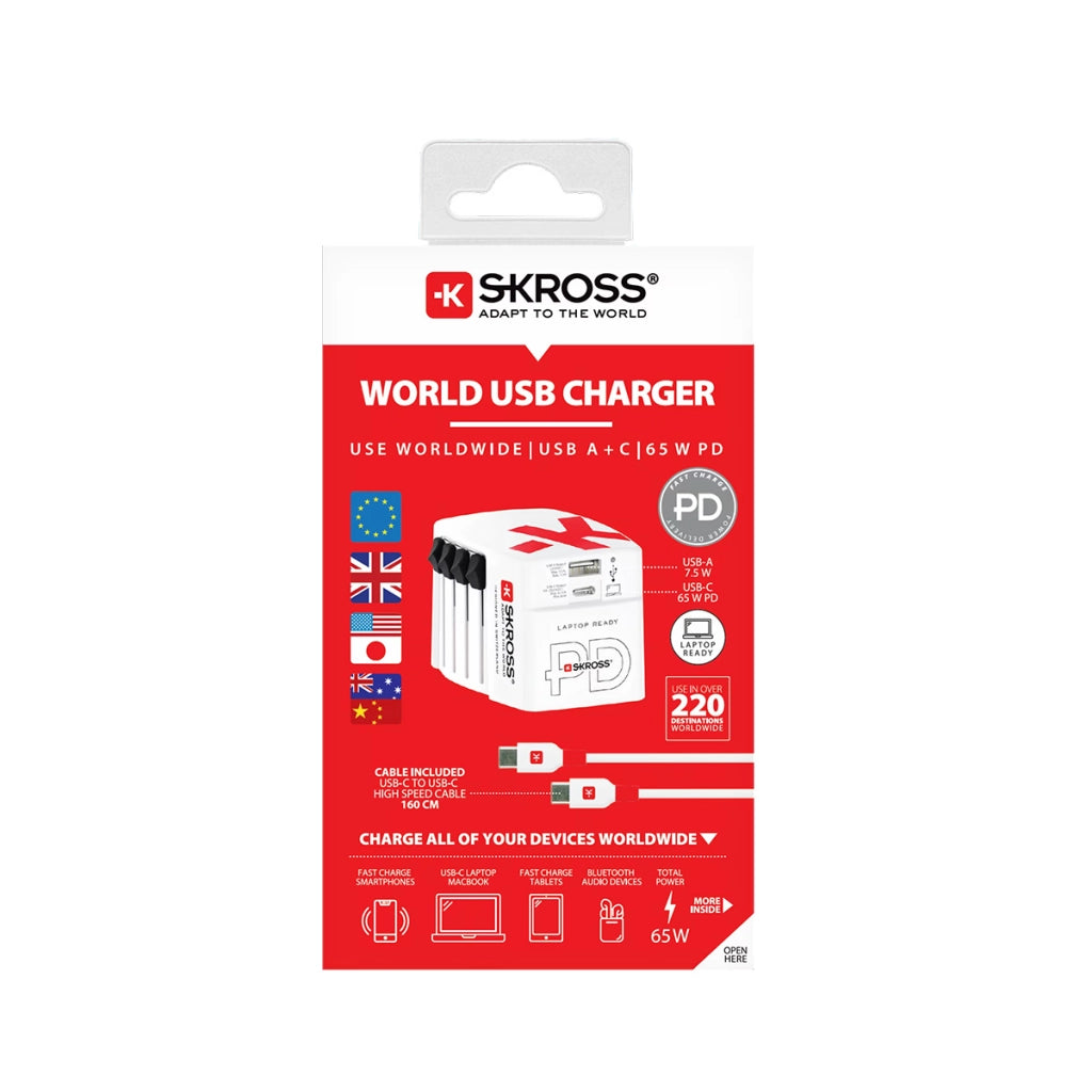 Adattatore da Viaggio Universale 3A USB-A / USB-C Power Delivery 65W Bianco Skross
