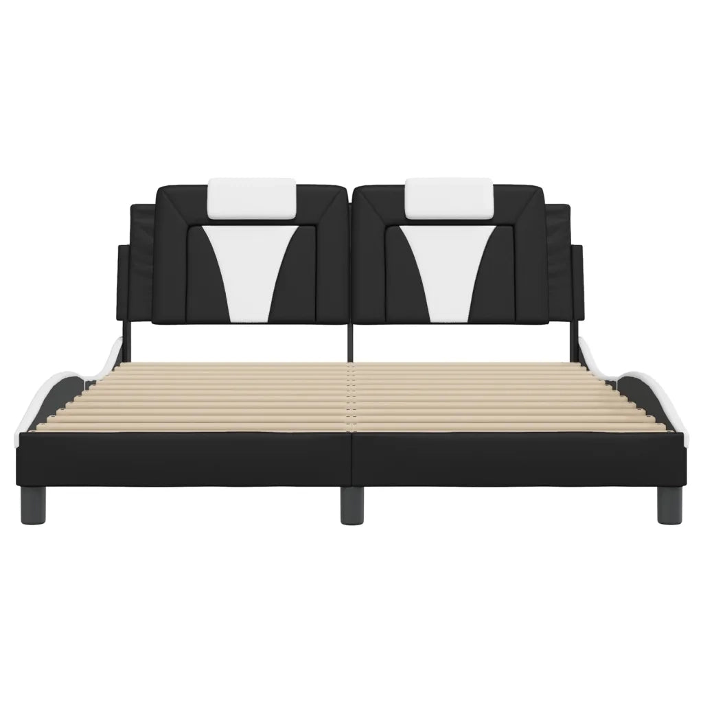 Letto matrimoniale | Letto per adulti | Giroletto Viana con LED senza Materasso Nero e Bianco 160x200 cm