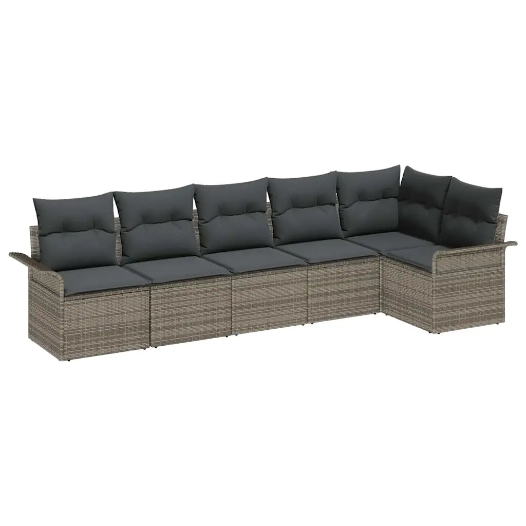 Set Divano da Giardino con cuscino 6 pcs Grigio polyrattan 3345379