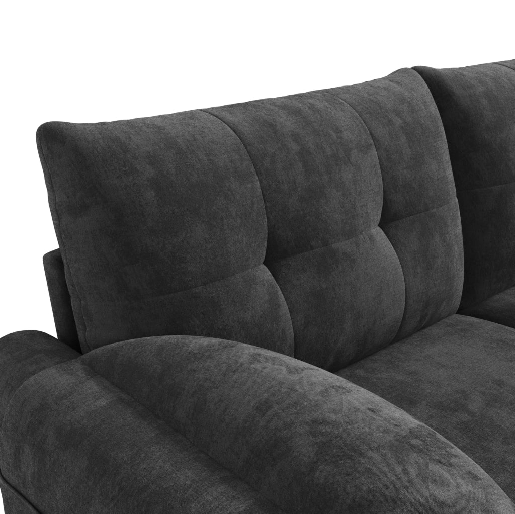 Divano 2 posti in chenille grigio 158 x 80 x 88;5 cm; con tasche laterali e cuscini