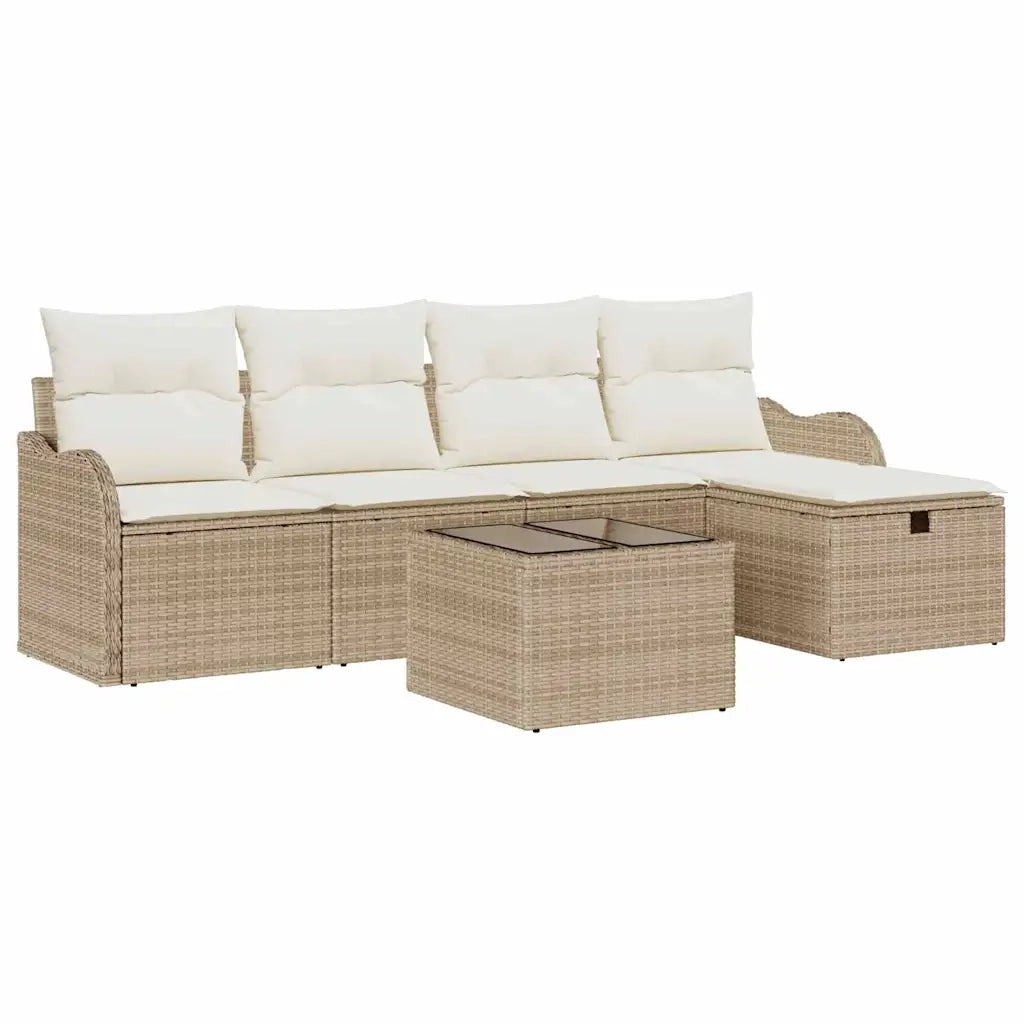 Set Divano da Giardino 6 pcs Beige e Crema polyrattan