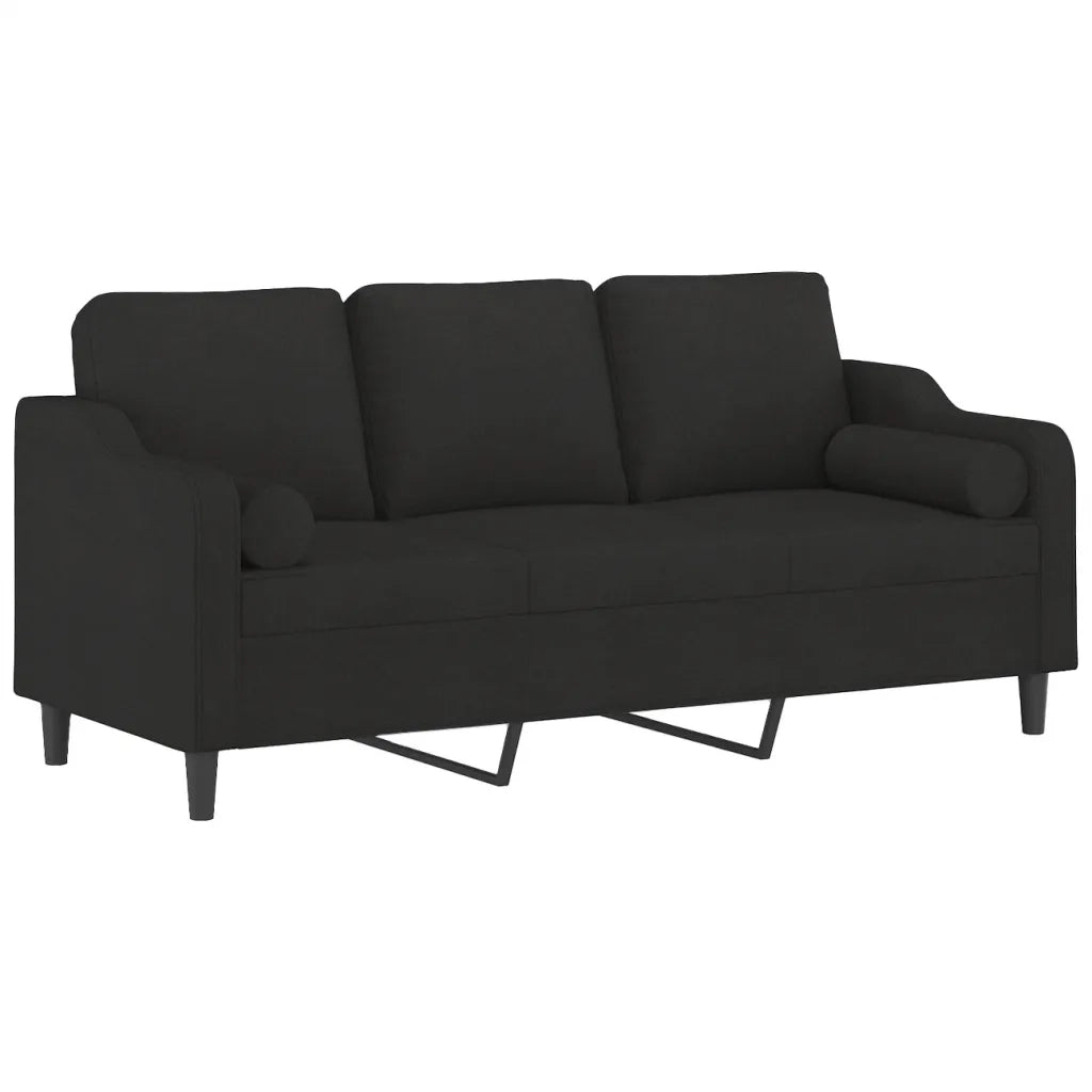 Divano a 3 Posti con Cuscini Nero 180 cm in Tessuto 3200857