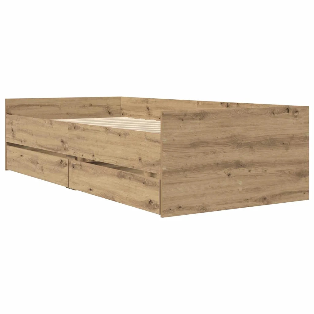 Struttura del letto con cassetto-Giroletto con contenitore-Rete del Letto Rovere artigianale 90 x 200 cm 801100