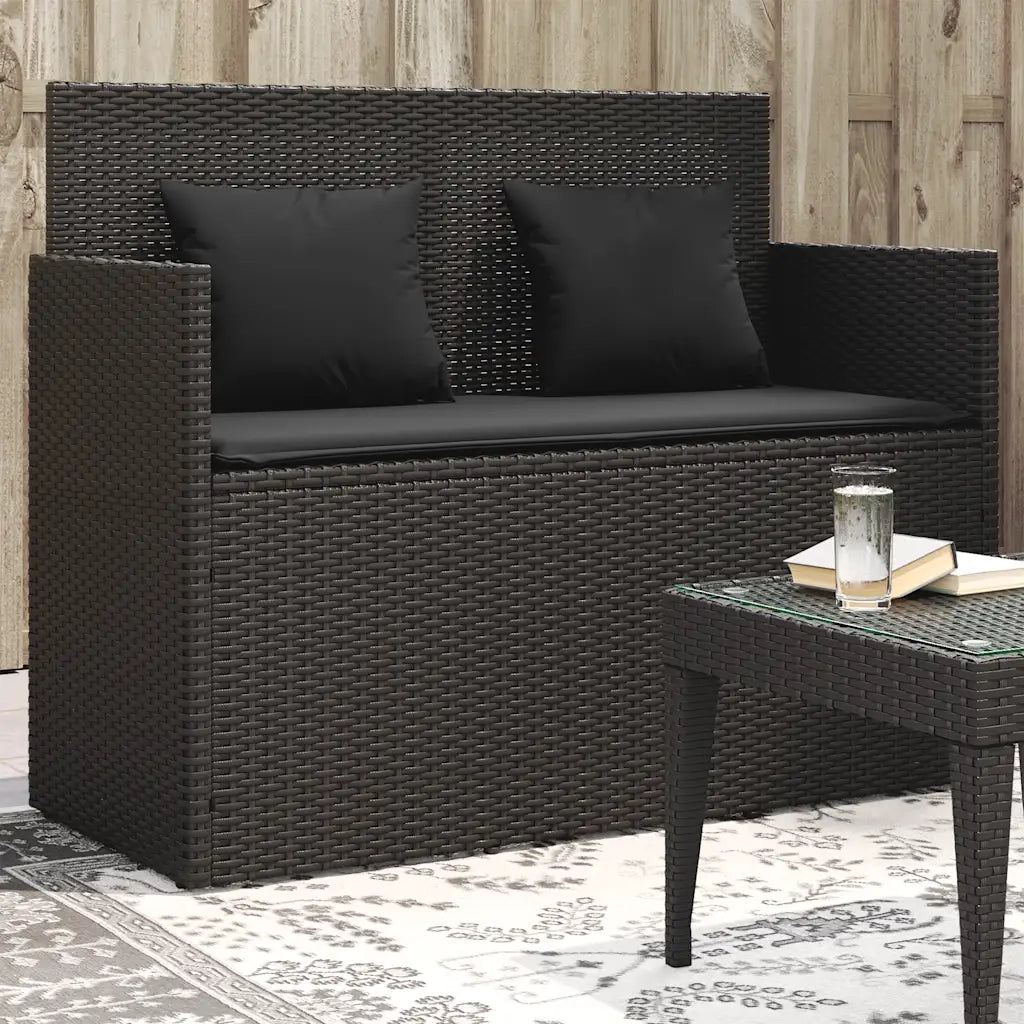 Panchina da Giardino | Panca da Giardino con Cuscini Nera in Polyrattan