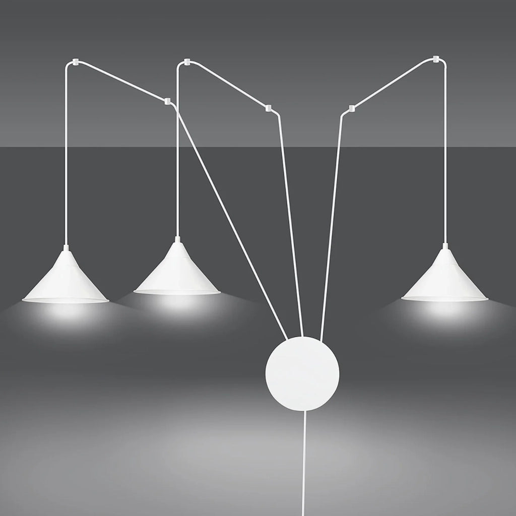 Sospensione Minimal 3 Luci Fujin In Acciao Bianco E Paralume A Cono