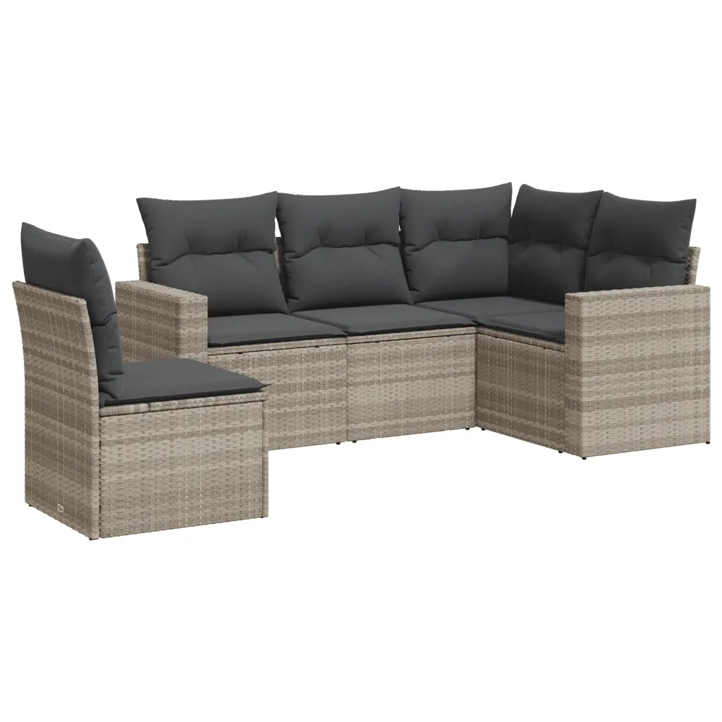 Set Divano da Giardino 5pz con Cuscini Grigio Chiaro Polyrattan 3251309