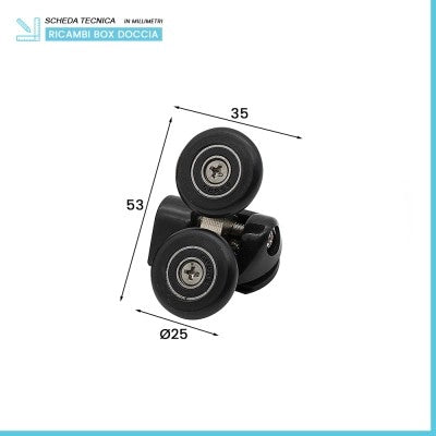 Set 2 ruote superiori universali nero opaco per box doccia scorrevole
