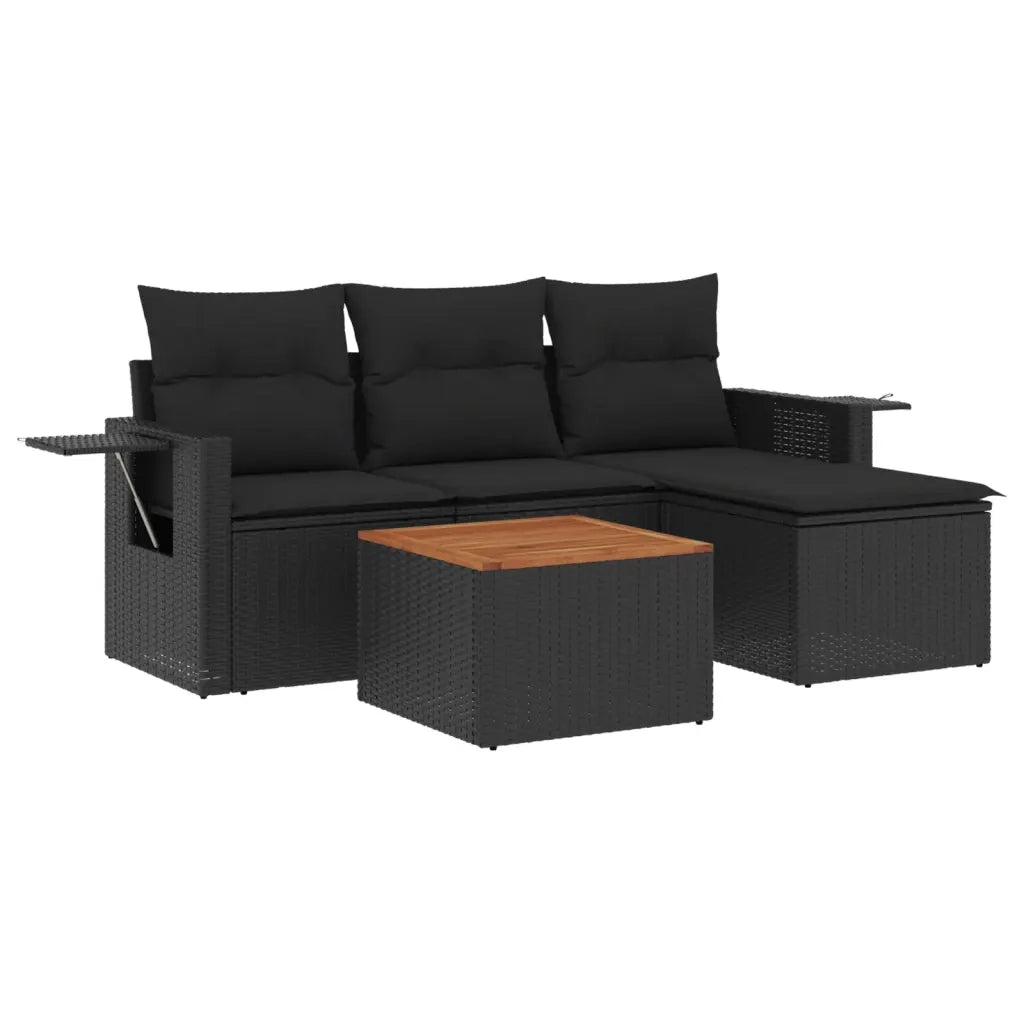 Set Divani da Giardino 5 pz con Cuscini in Polyrattan Nero 3224529