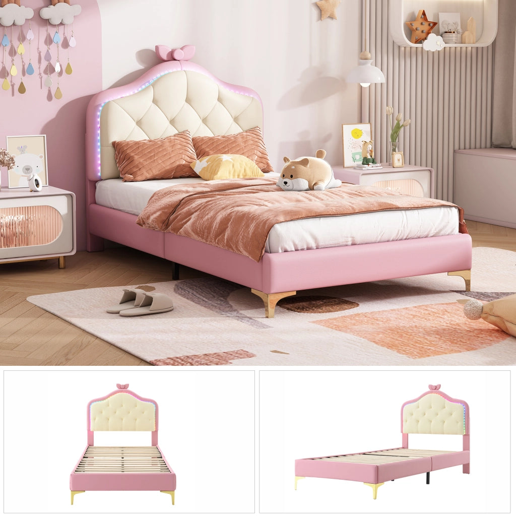 letto imbottito pu rosa bianco 90x200 cm