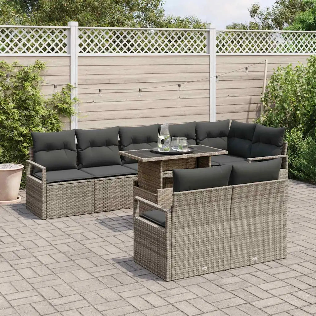 Set Divano da Giardino con cuscino 9 pcs Grigio polyrattan