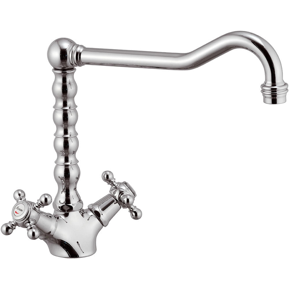 Rubinetto Miscelatore Doppio Comando Girevole Lavello in Ottone Mariani Tradition Cromato
