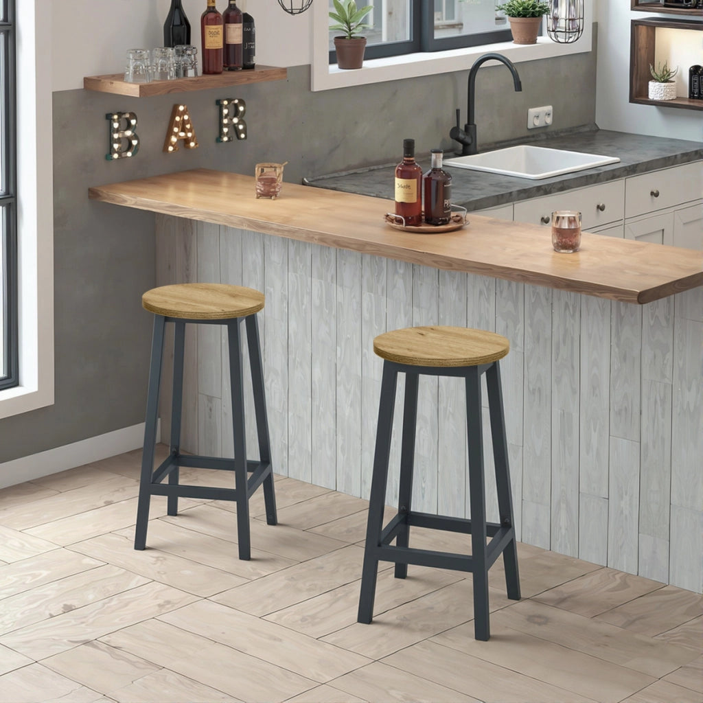 Sgabello bar Artisan in legno e acciaio nero