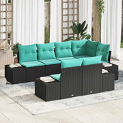 Set Divano da Giardino 7 pz Nero e Turchese polyrattan 3355775