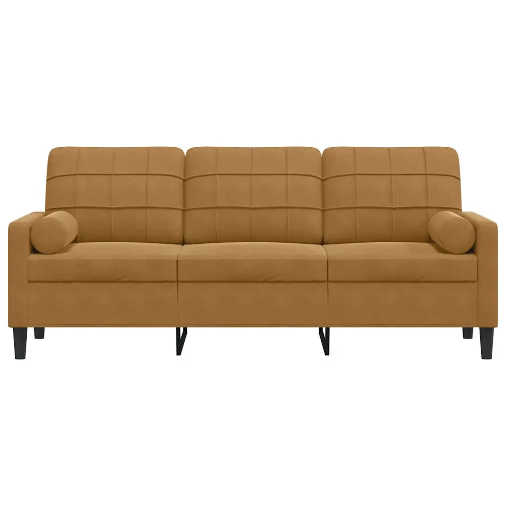 Divano a 3 Posti con Cuscini Marrone 180 cm in Velluto 3278236