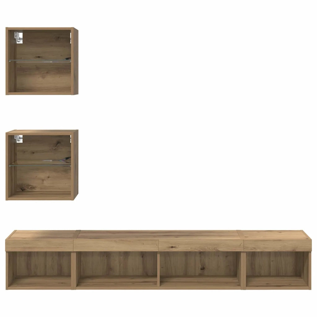 Unit¨¤ a muro per TV con LED con led 5 pz | Armadietto TV | Mobile Porta TV Rovere artigianale
