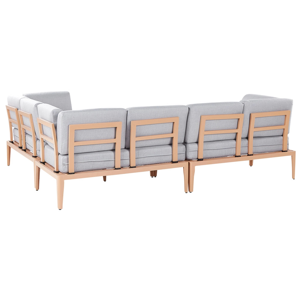 Set Divano da Esterno in Alluminio Beige a 6 posti Patio Moderno