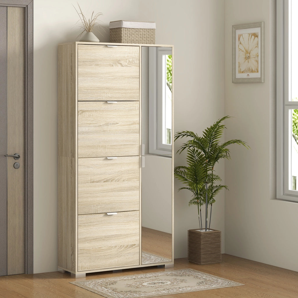 Armadio Scarpiera con Specchio e Cassetti ¨C Minimal ¨C Rovere 82x30x168cm