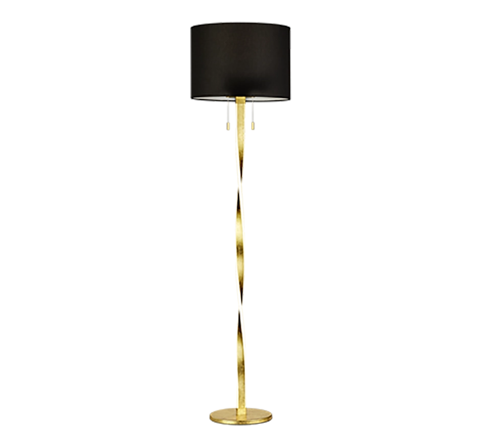 Piantana con paralume, metallo e tessuto, nero e oro, H 160 cm, Nandor