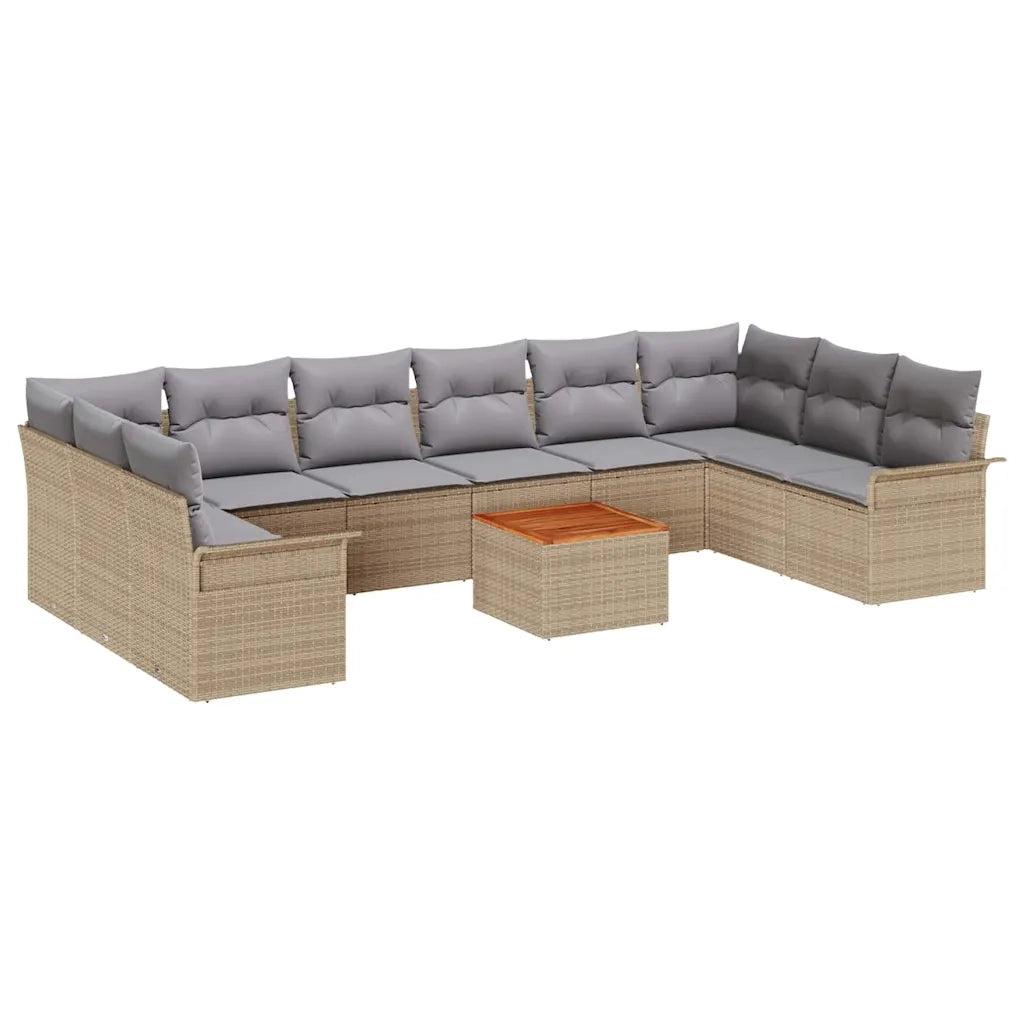 Set Divano da Giardino con cuscino 11 pcs Beige polyrattan 3347378