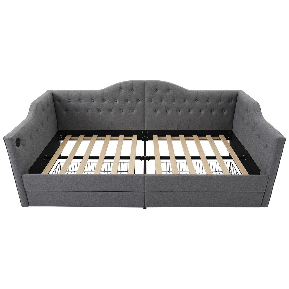 Letto Imbottito con Cassetti e USB ¨C MINIMAL ¨C Grigio, 90x190