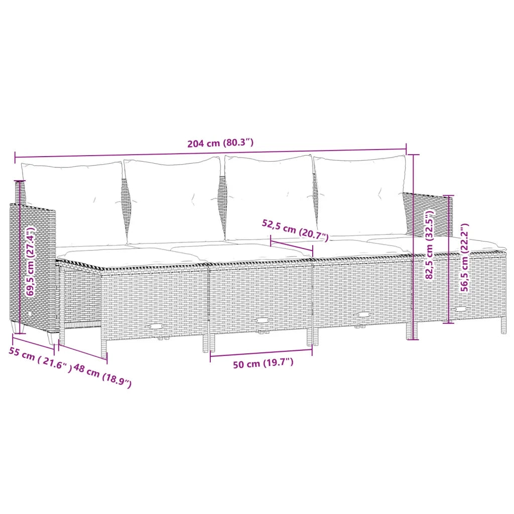 Set Divano da Giardino 5 pz con Cuscini Marrone in Polyrattan