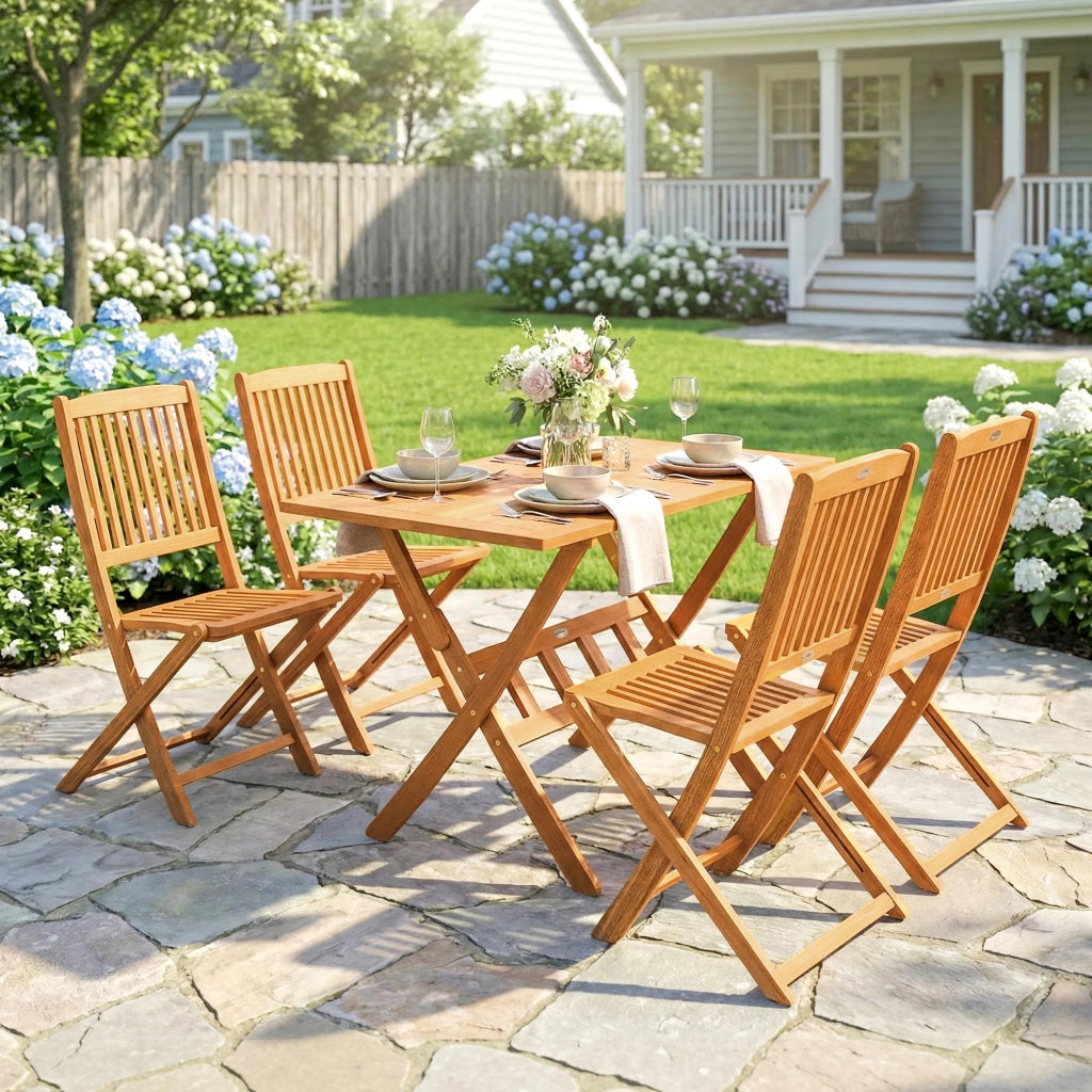 Set da Pranzo da Giardino 5 Pezzi, Tavolo e 4 Sedie Pieghevoli