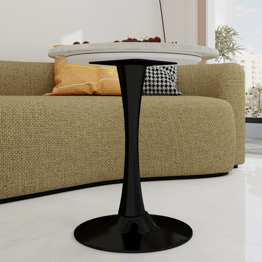 Tavolino da Caff¨¨ Rotondo ¨C MINIMAL ¨C Marmo Bianco Nero, 70 cm
