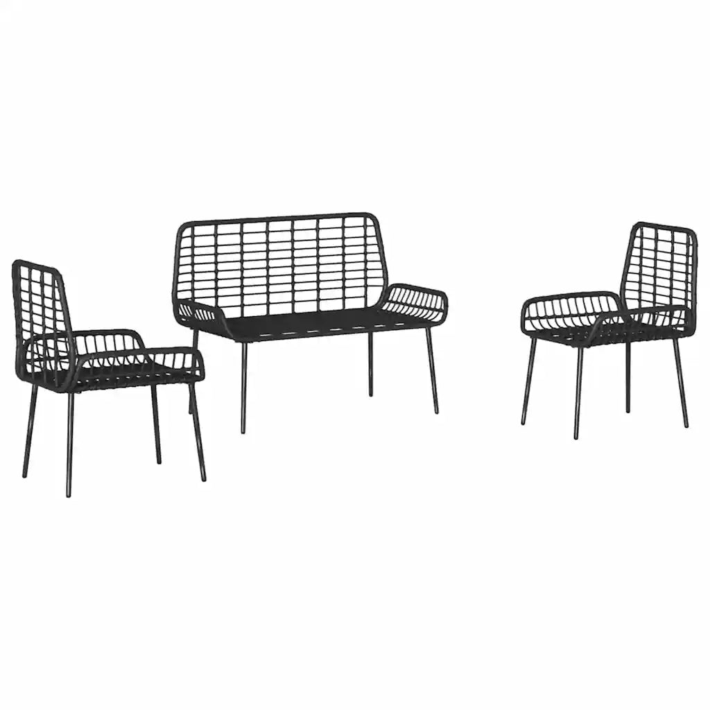 Set da Pranzo per Giardino 3 pcs Nero e antracite polyrattan 42010358