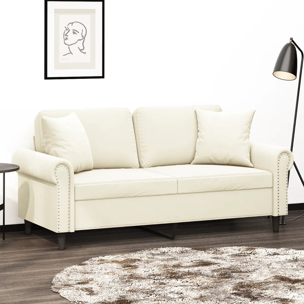 Divano a 2 Posti con Cuscini Crema 140 cm in Velluto 3200953