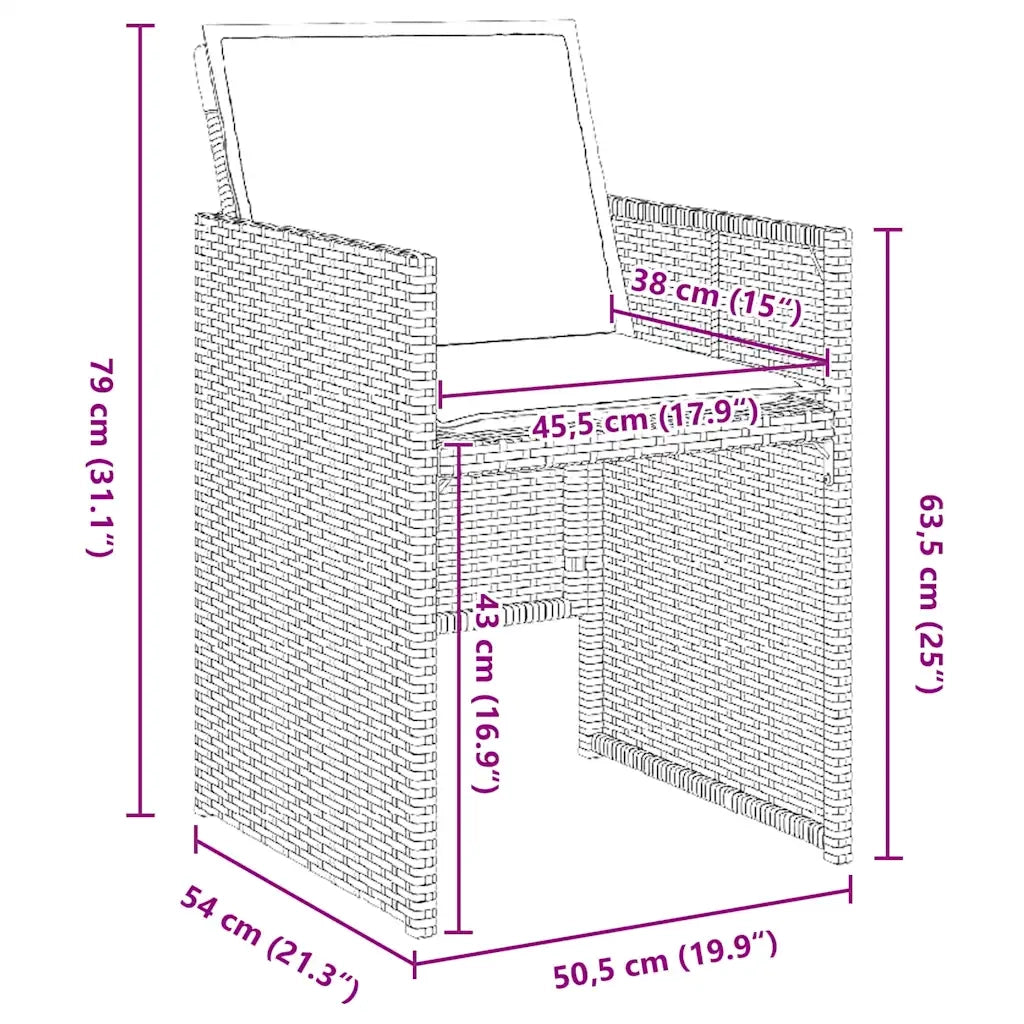 Set da Pranzo per Giardino con cuscino 5 pcs Nero polyrattan 3379945