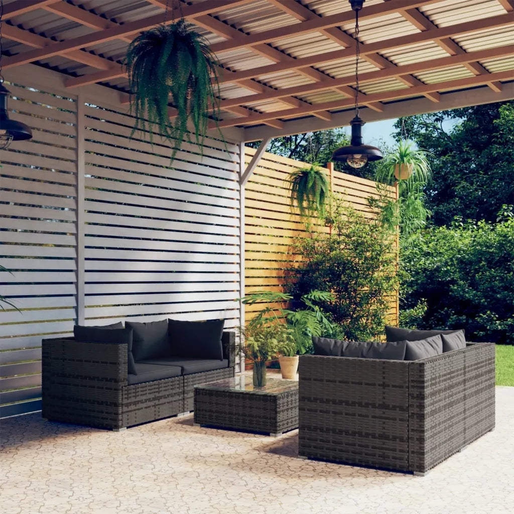 Set Divani da Giardino 5 pz con Cuscini in Polyrattan Grigio 3101485