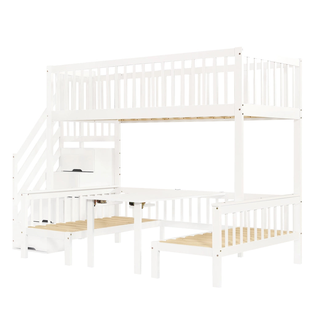 Letto a castello 90×200 cm e 120×200 cm; scala contenitore; tavolo sollevabile; senza materasso