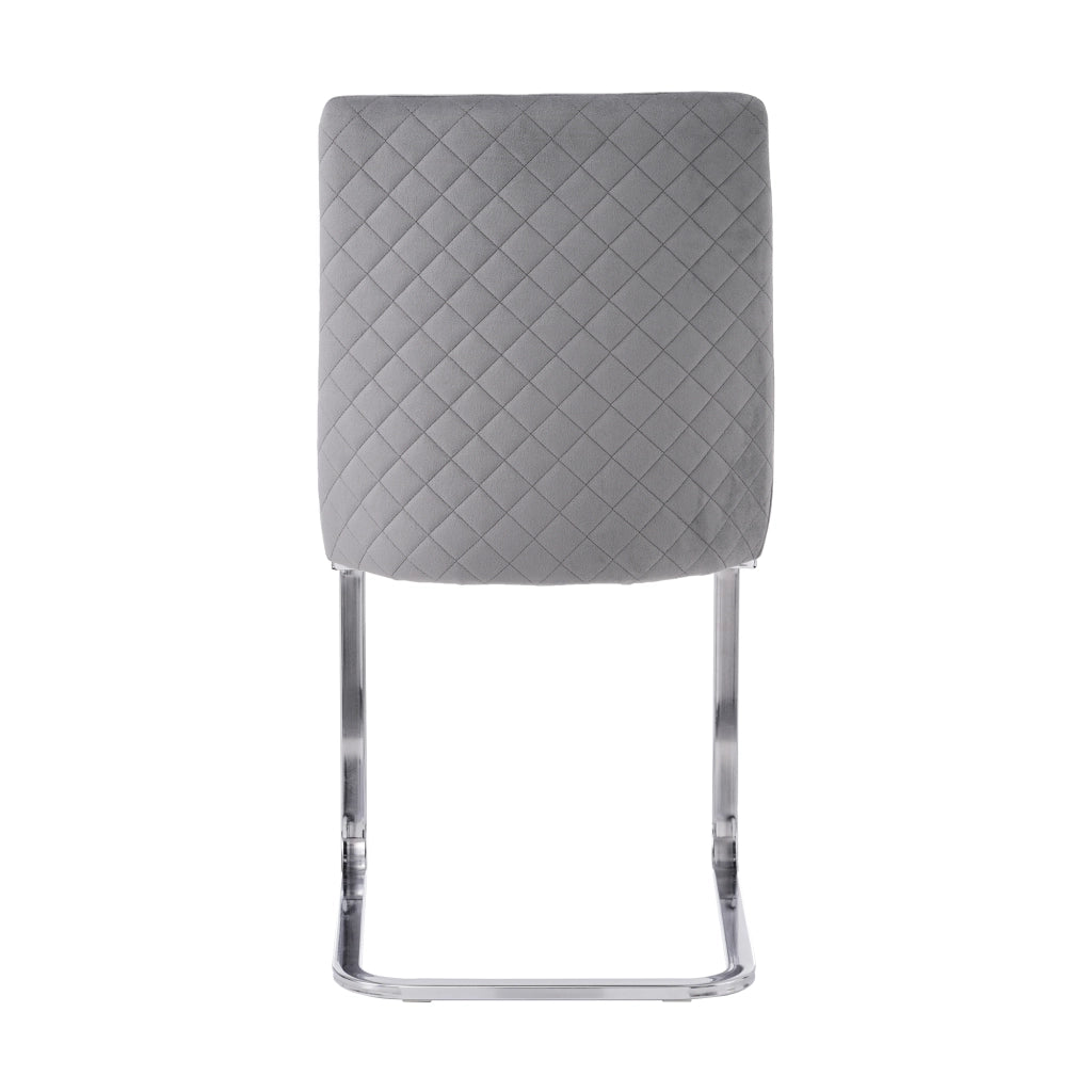 Sedia da pranzo in velluto set da 2 con schienale a rombi e gambe in metallo grigio argento