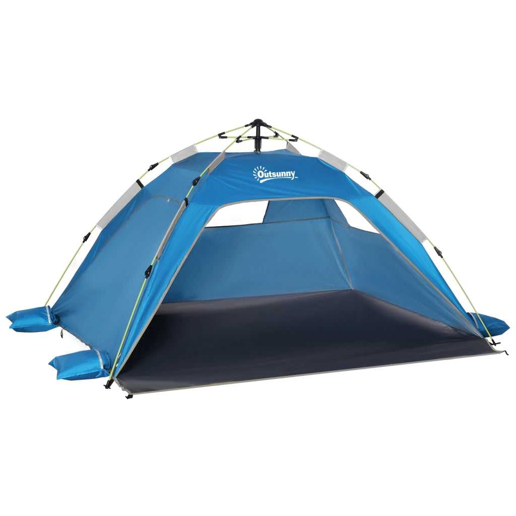 Tenda da Spiaggia Pop Up ¨C zephmum ¨C Blu Cielo e Grigio, Poliestere e Fibra di Vetro, 220x173x120 cm