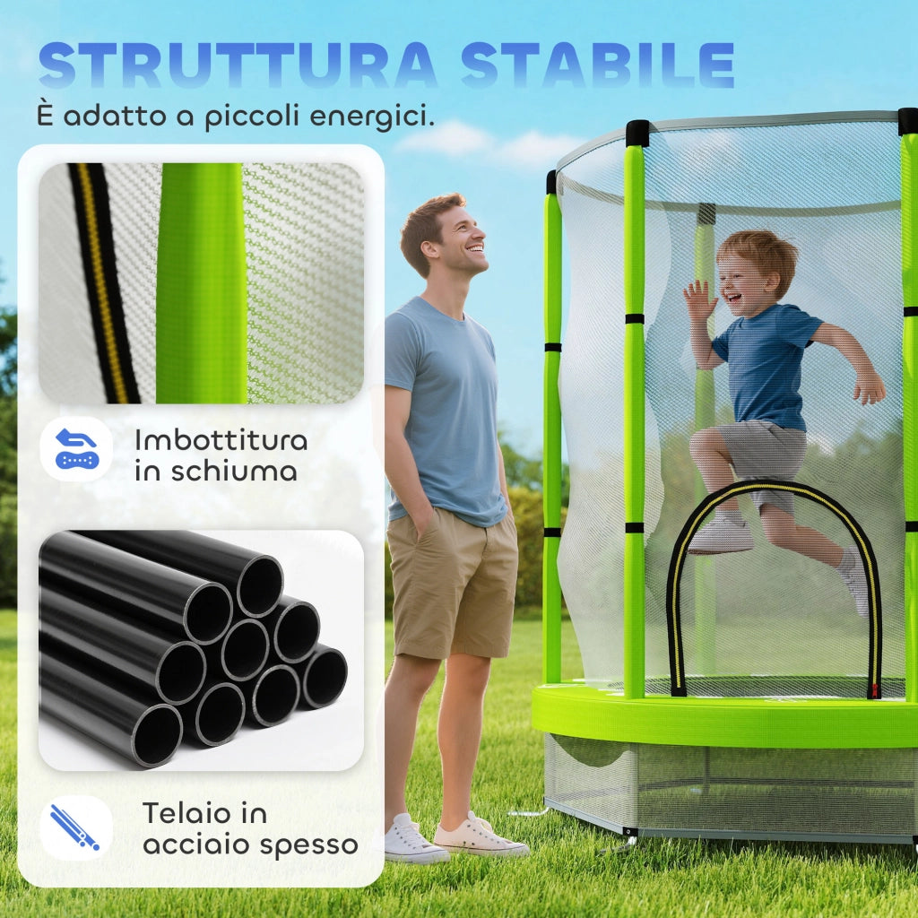 Trampolino per Bambini ¨C Minimal ¨C Verde ?140 cm con Rete di Sicurezza