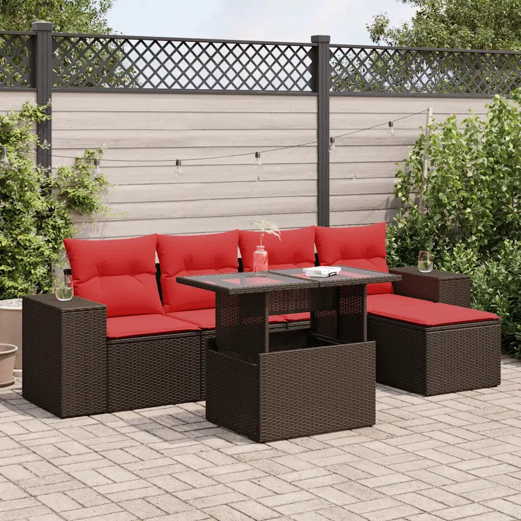 Set Divano Giardino 6 pz con Cuscini Marrone Polyrattan Acacia 3326785