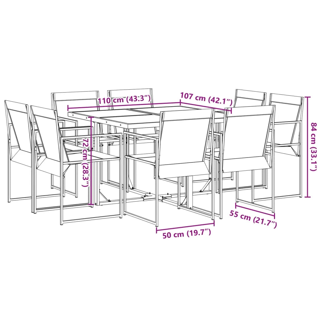 Set da Pranzo da Giardino 9 pz Nero in Textilene 3295123