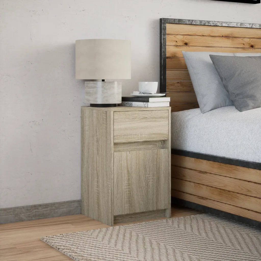 Comodino con Luci LED Rovere Sonoma in Legno Multistrato 852002