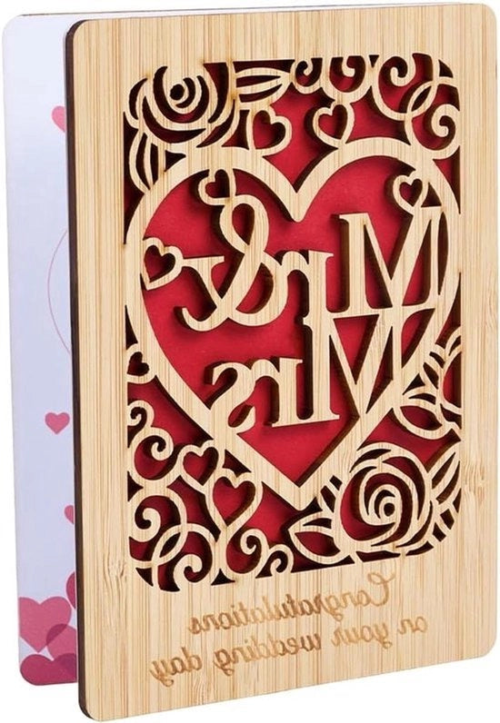 Carta di Auguri per Matrimonio - Handicraft - Legno di Bambù - Donna e Uomo - Idee Regalo - Adatto per Signori e Signore - Nuovi Matrimoni - Donna e Uomo - Compleanni - Auguri - Matrimonio Recentemente Celebrato - Oggetti di Ricordo.