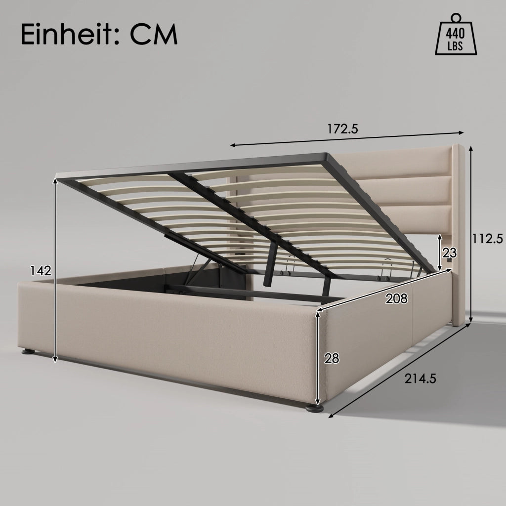 Letto imbottito con idraulica 160x200 beige (con materasso) - Xylo