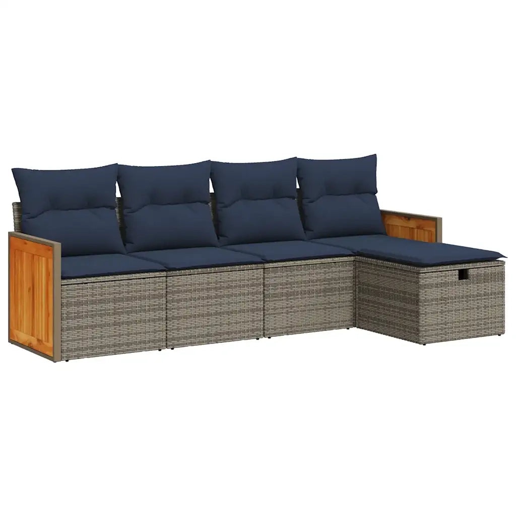 Set Divano da Giardino 5 pz con Cuscini Grigio in Polyrattan 3326016