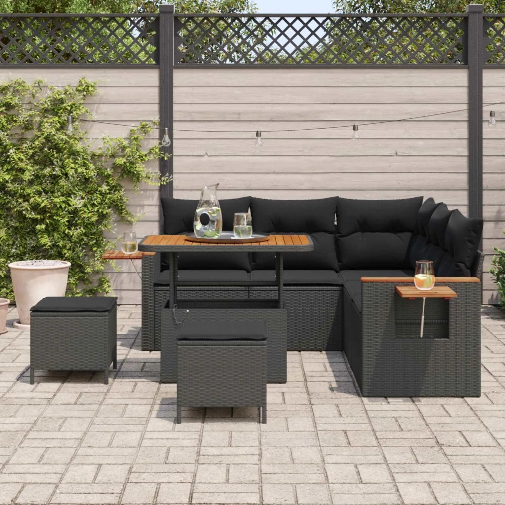 Set Divano da Giardino con cuscino 9 pcs Nero polyrattan 3365124