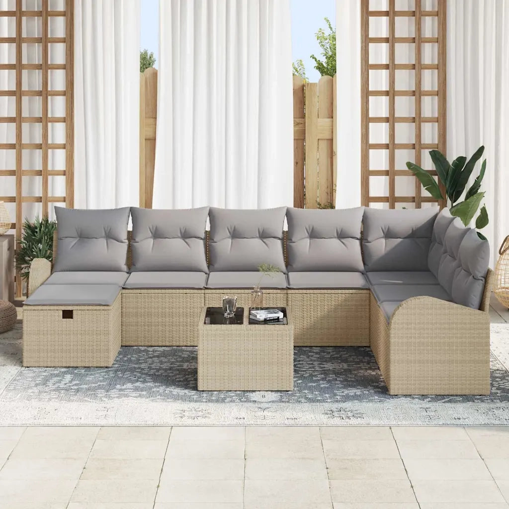 Set Divano da Giardino con cuscino 9 pcs Beige Poly Rattan 3360471