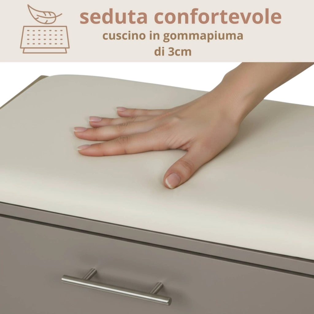 Marvin Scarpiera Panca da Ingresso Portascarpe Salvaspazio in Legno Seduta con Cuscino Anta a Ri Tortora / Cuscino Beige