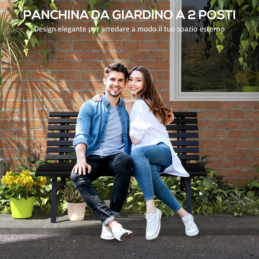 Panchina da Giardino 2 Posti in Alluminio ¨C Minimal ¨C 123x67x79cm Nero
