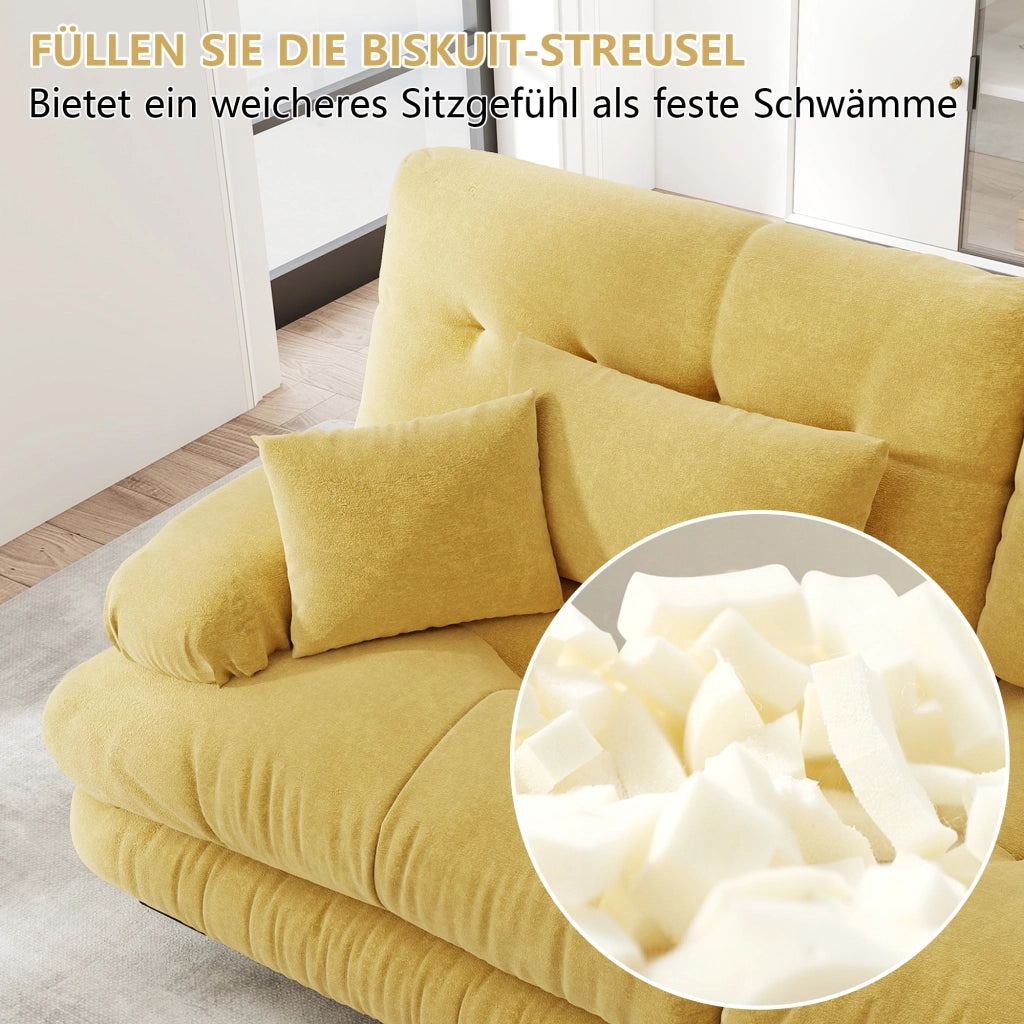 Divano angolare modulare in chenille con ottomano mobile e cuscini lombari, giallo 406 × 145 × 81 cm